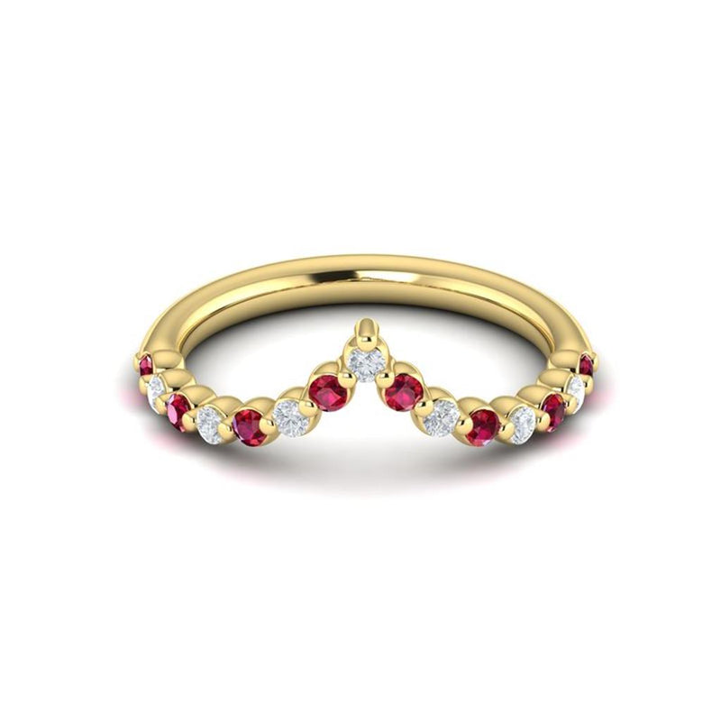 Vlora 14k Yellow Gold Adella Color Collection Ruby and Diamond Contour Fashion Ring