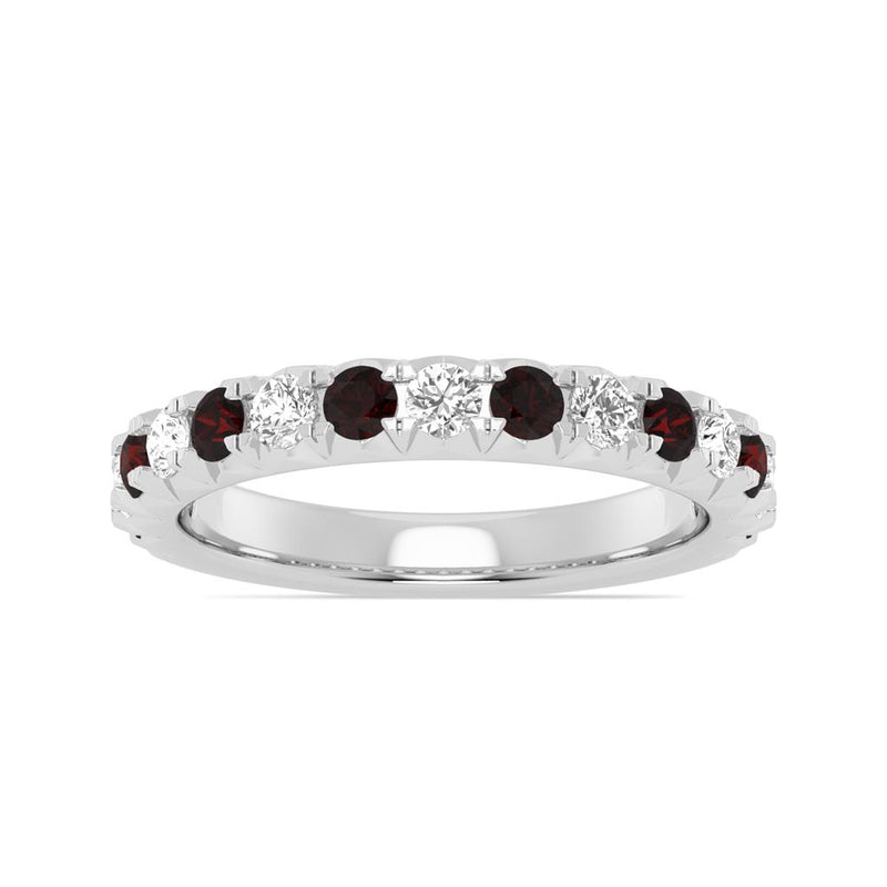 Davis Classics 14k White Gold Garnet and Diamond Birthstone Band
