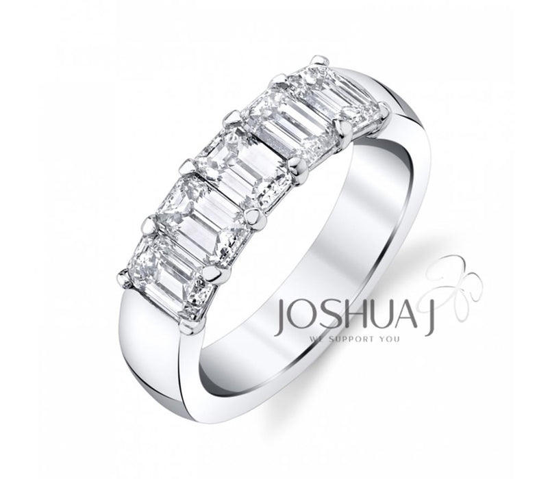 Davis Classics Women's Platinum Five-Stone Emerald-Cut Diamond Band
