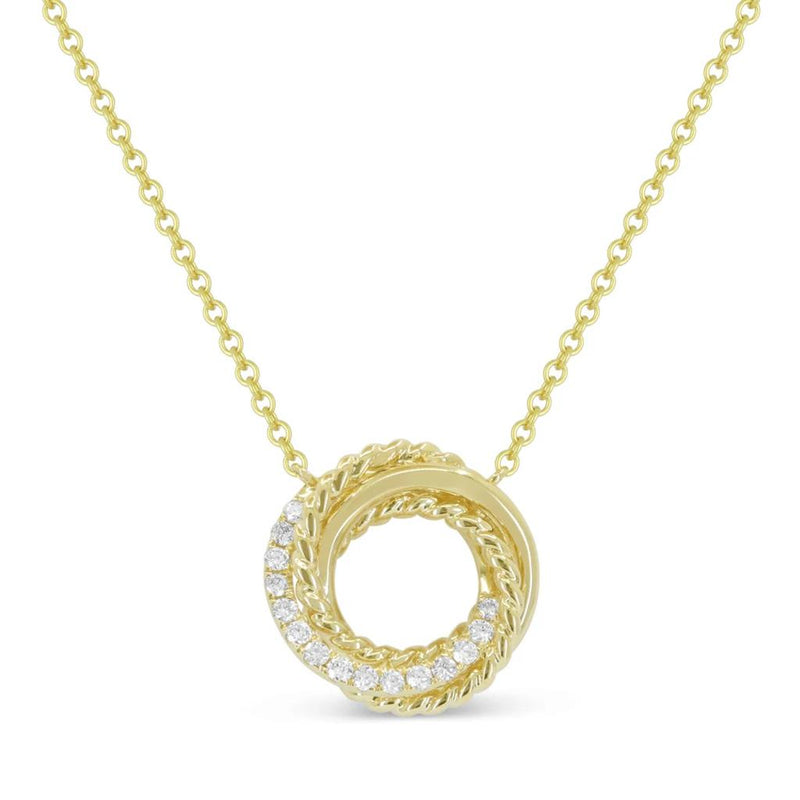 Madison L 14k Yellow Gold Crossover Circle Diamond Pendant Necklace with Rope Detail