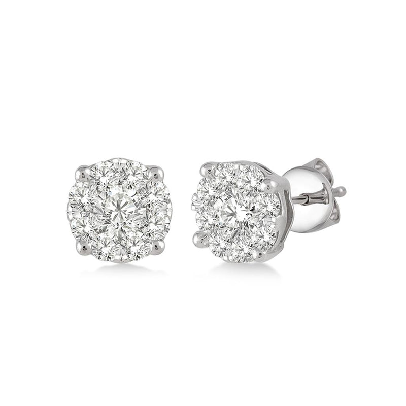Davis Classics 14k White Gold Diamond Halo Endless Design Stud Earrings