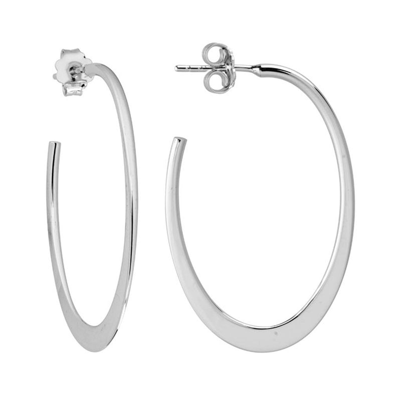 Davis Classics Sterling Silver Flat Oval Hoop Earrings