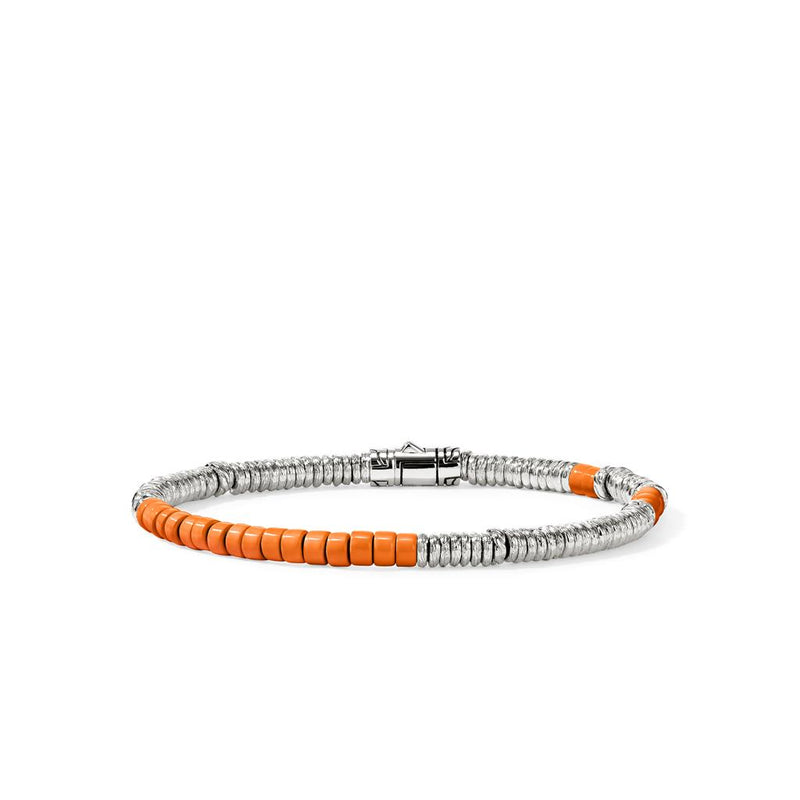 John Hardy Sterling Silver Heishi Orange Enamel Bead Bracelet