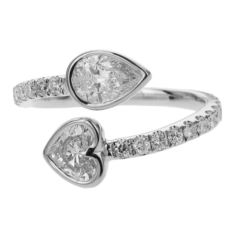 Davis Classics 18k White Gold Bypass Heart and Pear Diamond Fashion Ring