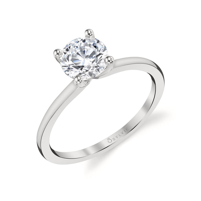 Sylvie 14k White Gold Cathedral Solitaire Engagement Ring Setting with Tulip Head