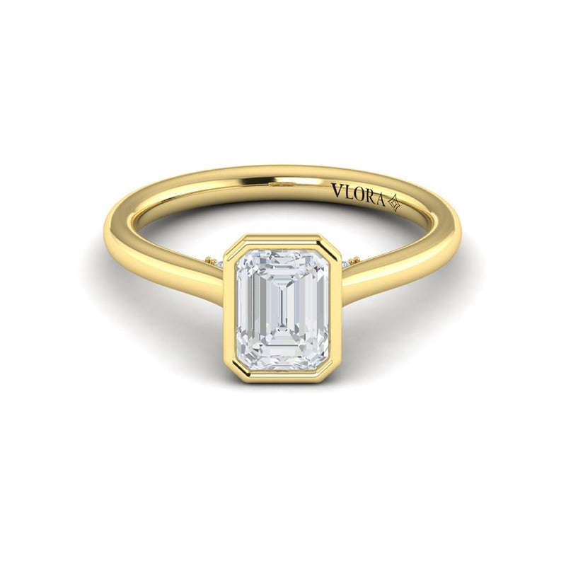 Vlora 14k Yellow Gold Bezel Set Solitaire Engagement Ring Setting with Diamond Bridge