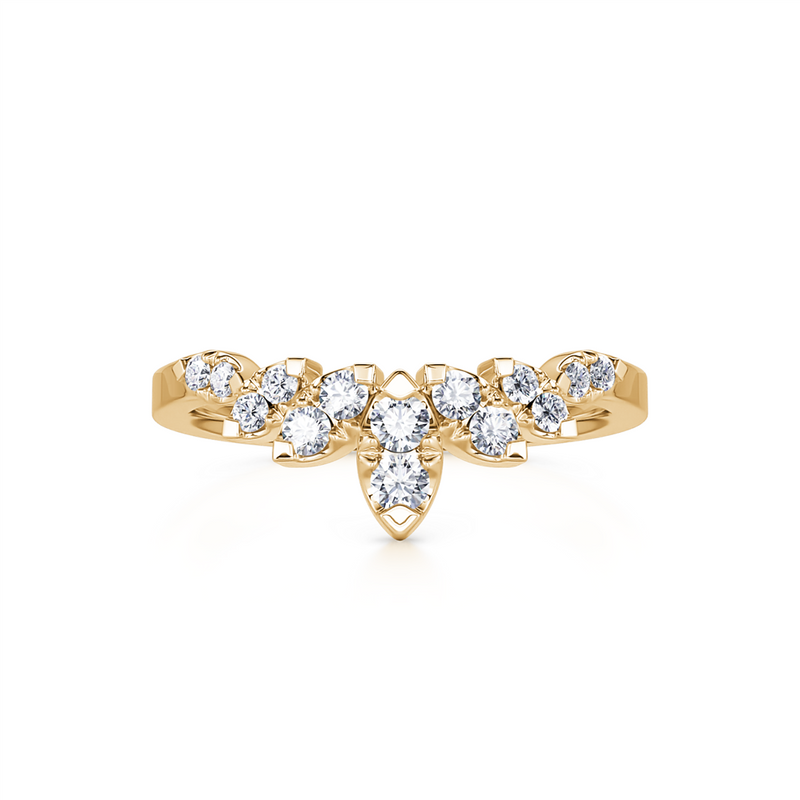 Davis Classics Women's 14k Yellow Gold Crown Design Contour Diamond Band