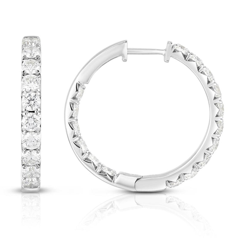 Davis Classics 14k White Gold 1" In-and-Out Diamond Hoop Earrings