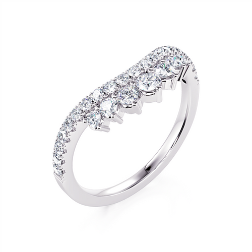Davis Classics Women's 14k White Gold Crown Design Contour Diamond Wedding Band
