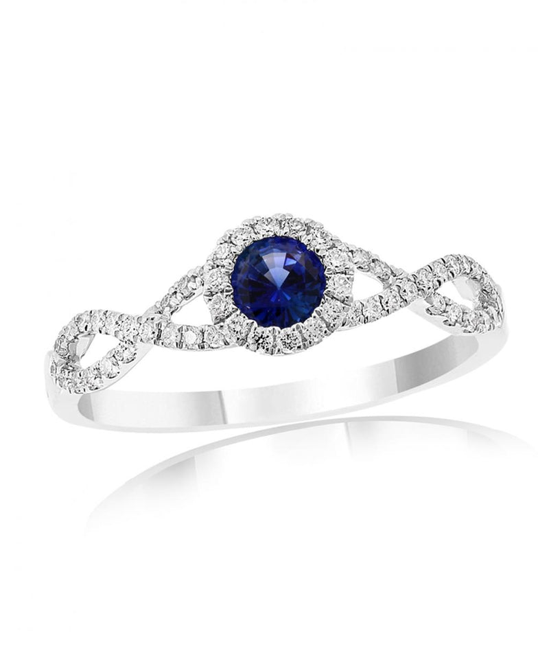 Davis Classics 14k White Gold Blue Sapphire and Diamond Halo Crossover Ring