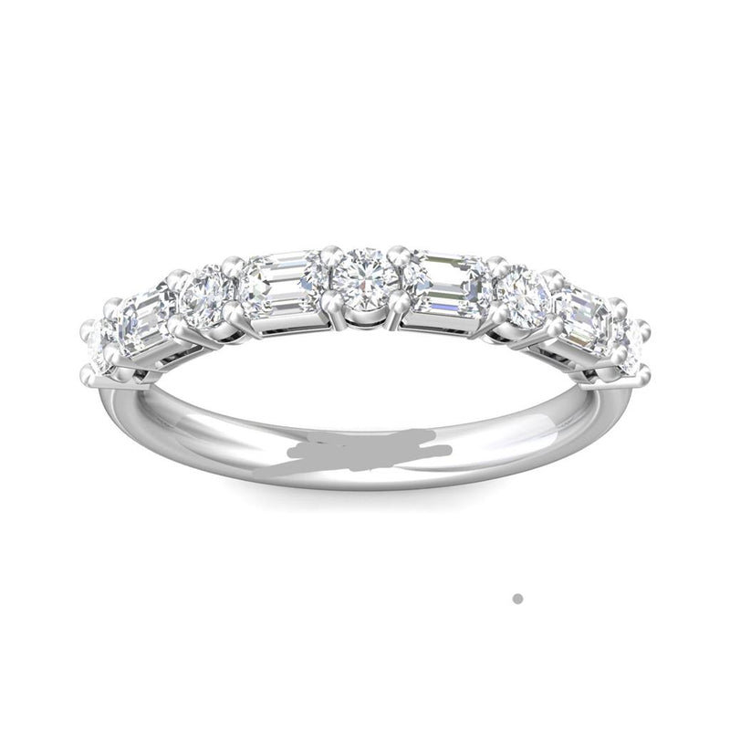 Martin Flyer Women's 14k White Gold Diamond Anniversary Band with Round and Emerald Cut Diamonds