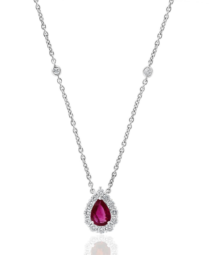 Davis Classics 18k White Gold Diamond by the Yard Ruby Halo Pendant Necklace