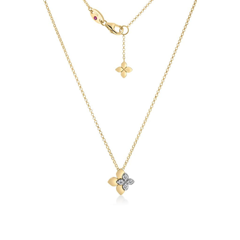Roberto Coin 18k Yellow and White Gold Tiny Princess Diamond Floral Pendant Necklace