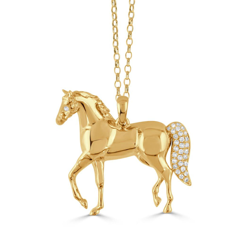 Doves 18k Yellow Gold Equestrian Diamond Horse Pendant Necklace