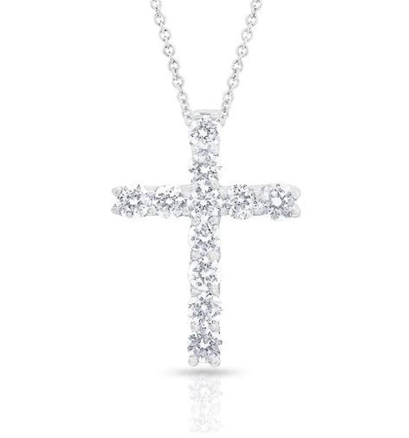 Davis Classics 14k White Gold Diamond Flair Cross Pendant Necklace