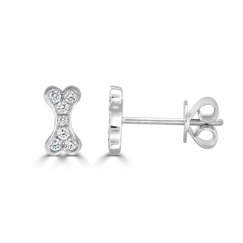 Davis Classics 14k White Gold Diamond Dog Bone Stud Earrings