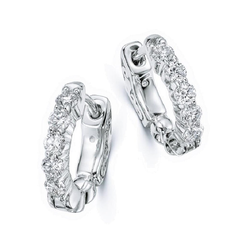 Davis Classics 14k White Gold Diamond Huggie Hoop Earrings