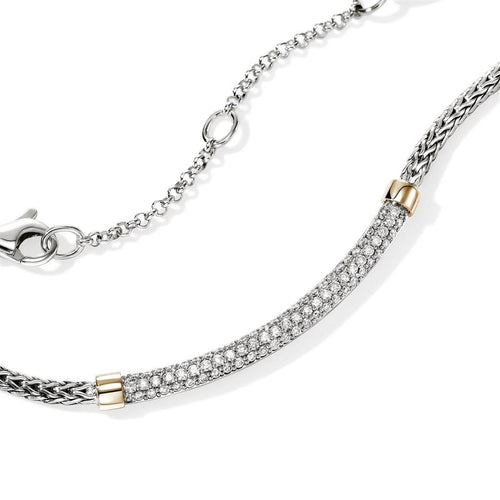 John Hardy 14k Yellow Gold and Sterling Silver Essential Pavé Diamond Necklace
