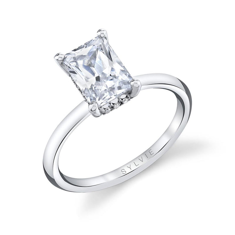 Sylvie 14k White Gold Solitaire Engagement Ring Setting with Diamond-Accented Basket