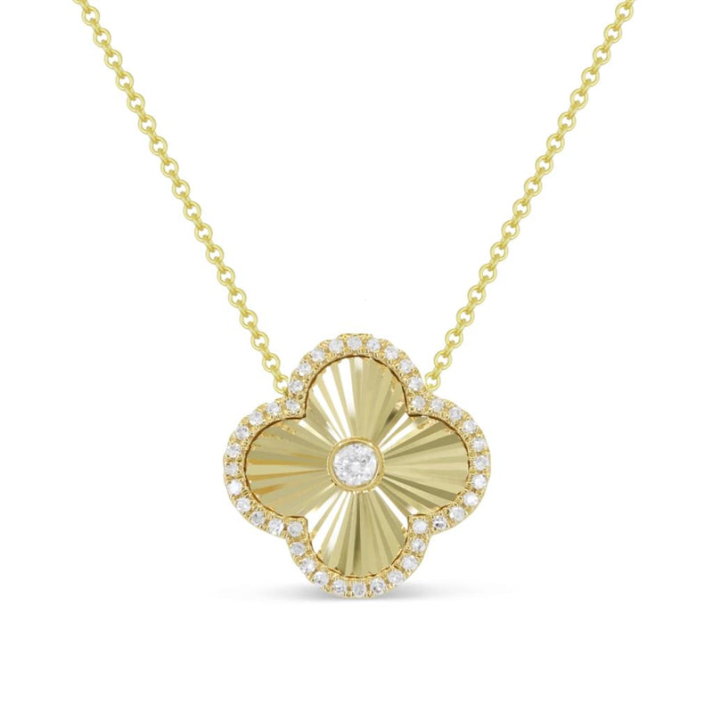 Madison L 14k Yellow Gold Starburst Clover Diamond Pendant Necklace