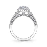 Sylvie 14k White Gold Vintage Design Engagement Ring Setting with Milgrain Detail