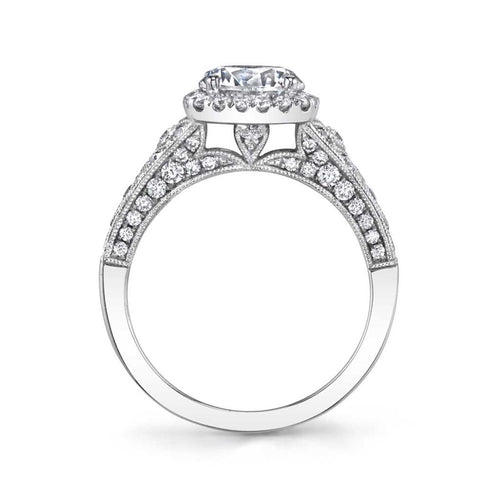 Sylvie 14k White Gold Vintage Design Engagement Ring Setting with Milgrain Detail