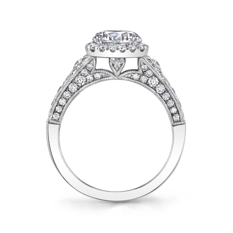 Sylvie 14k White Gold Vintage Design Engagement Ring Setting with Milgrain Detail