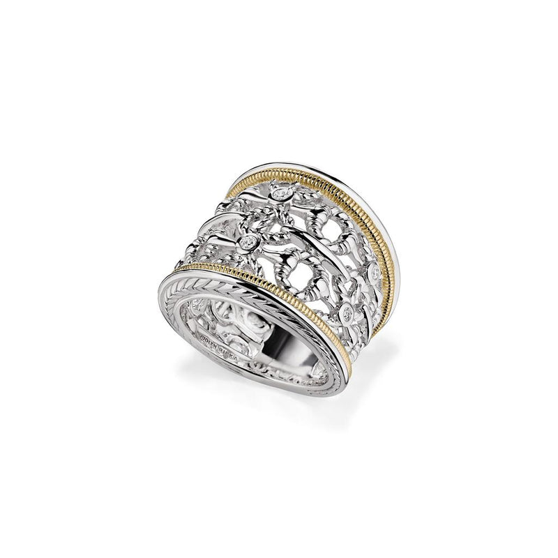 Judith Ripka Sterling Silver and 18k Yellow Gold Vienna Collection Wide Band Ring