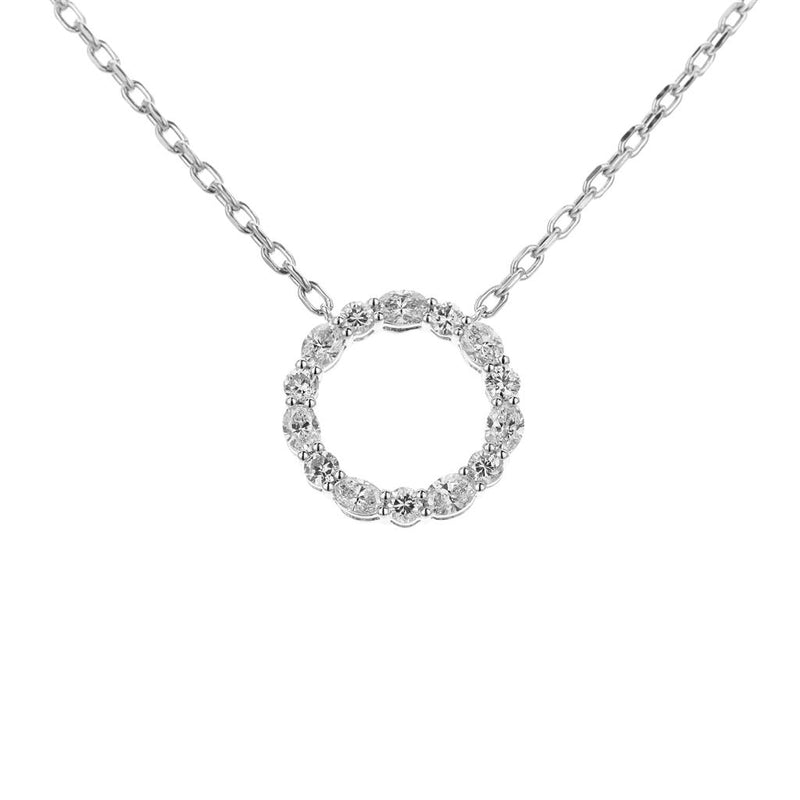 Davis Classics 18k White Gold Open Circle Diamond Pendant Necklace