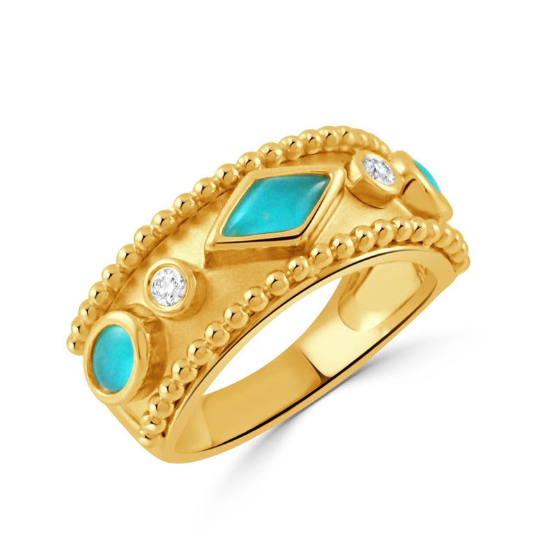Doves 18k Yellow Gold Justinian Turquoise and Diamond Fashion Band