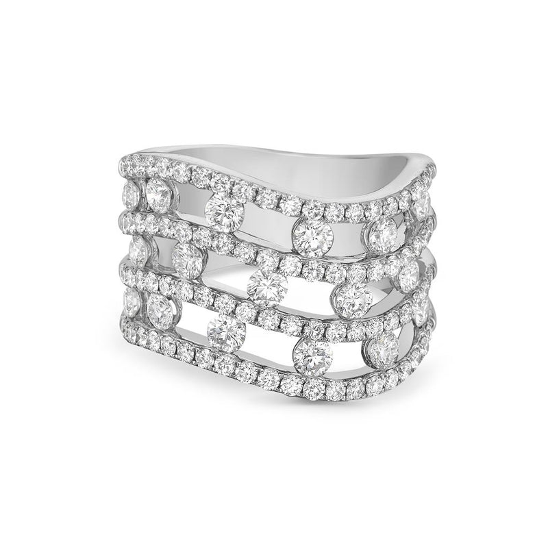 Charles Krypell 18k White Gold Floating Diamond Triple Row Wave Band