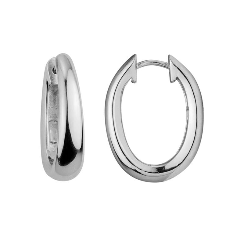 Davis Classics Sterling Silver Rhodium-Finish Tapered Oval Hoop Earrings