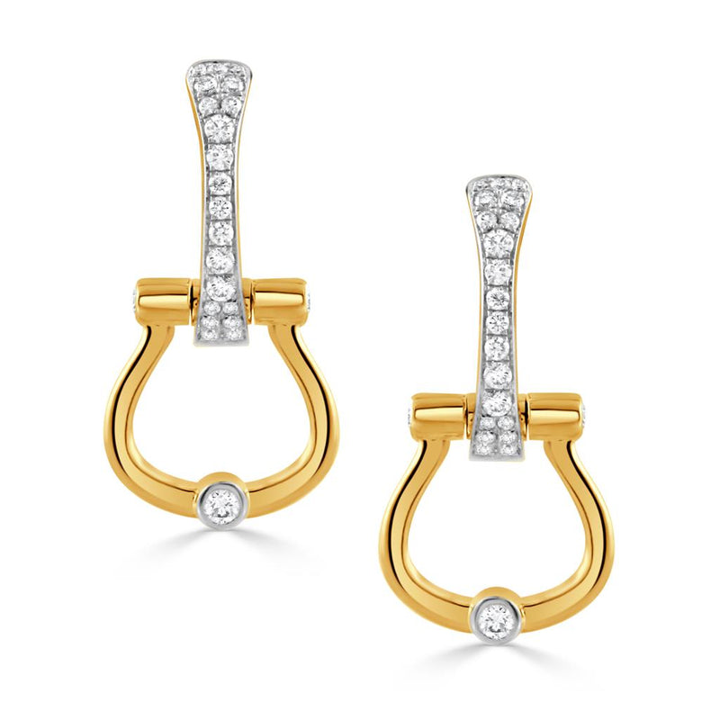 Doves 18k Yellow and White Gold Equestrian Bridle Bit Diamond Drop Earrings