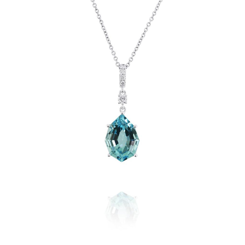 Yael 14k White Gold Swiss Blue Topaz and Diamond Drop Pendant