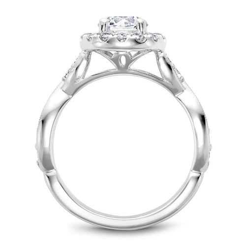 Noam Carver 14k White Gold Vintage Inspired Halo Engagement Ring Setting with Milgrain Detail