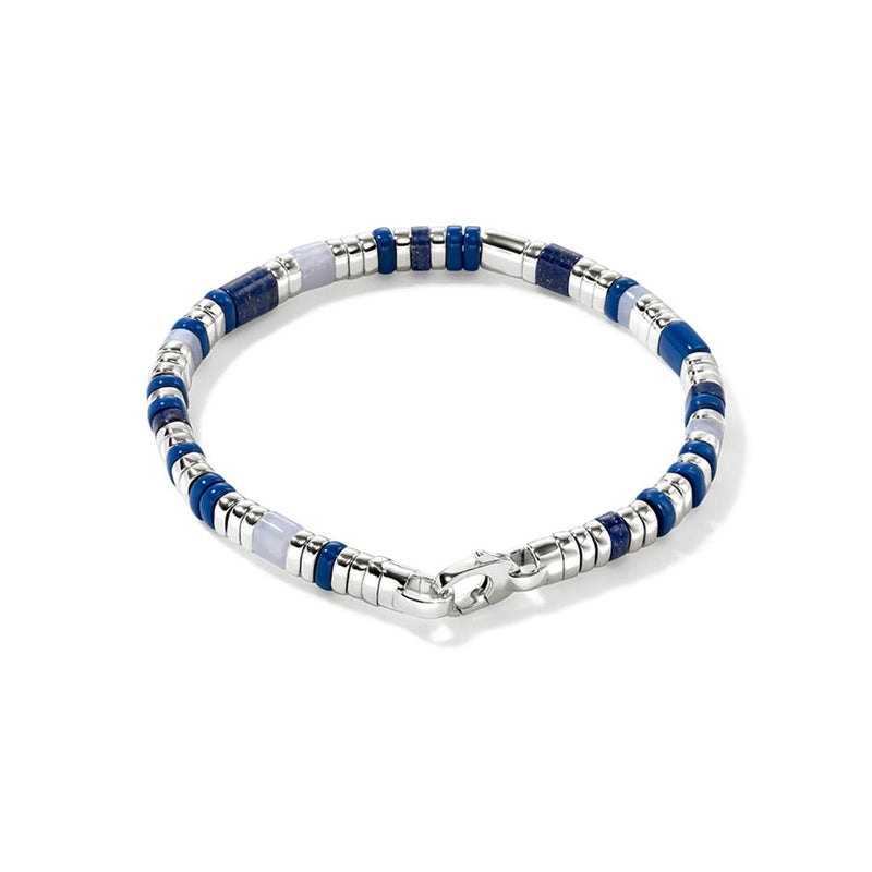 John Hardy Sterling Silver, Lapis Lazuli and Blue Lace Agate Colorblock Bracelet
