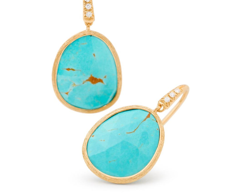 Marco Bicego 18k Yellow Gold Lunaria Color Mexican Turquoise and Diamond Dangle Earrings