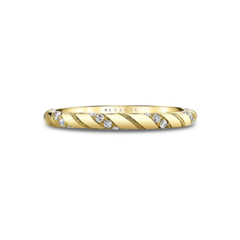 Sylvie Women's 14k Yellow Gold Rope Design Diamond Band with Milgrain Detail