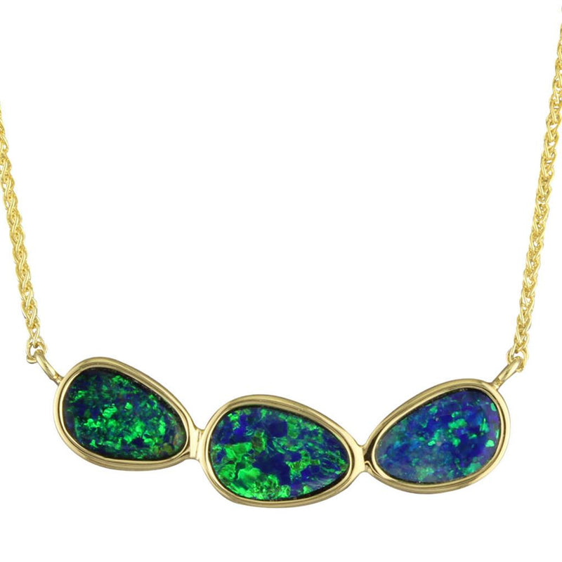 Davis Classics 14k Yellow Gold Australian Opal Station Bar Necklace