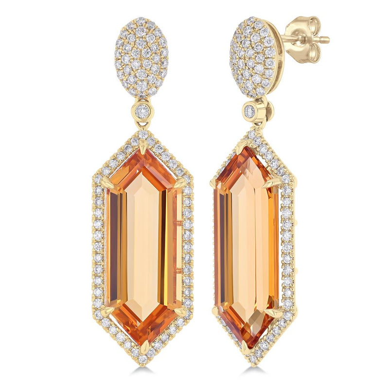 Davis Classics 14k Yellow Gold Halo Design Citrine Drop Earrings