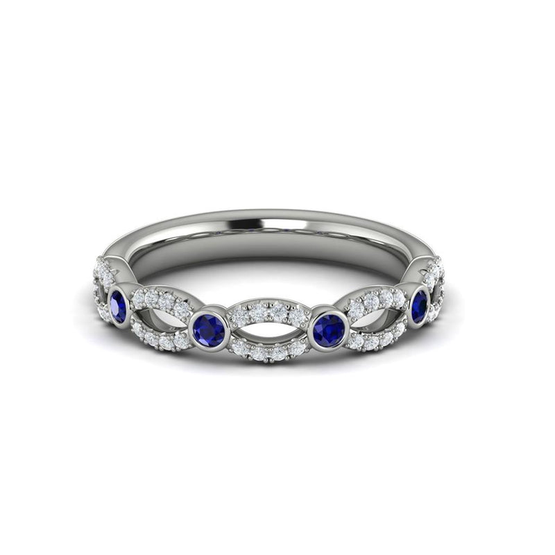 Vlora Women's 14k White Gold Stackable Open Link Design Sapphire and Diamond Band