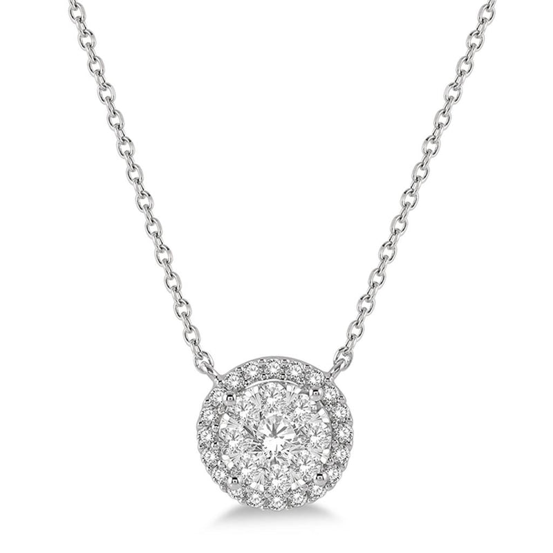 Davis Classics 14k White Gold Halo Style Endless Diamond Pendant Necklace