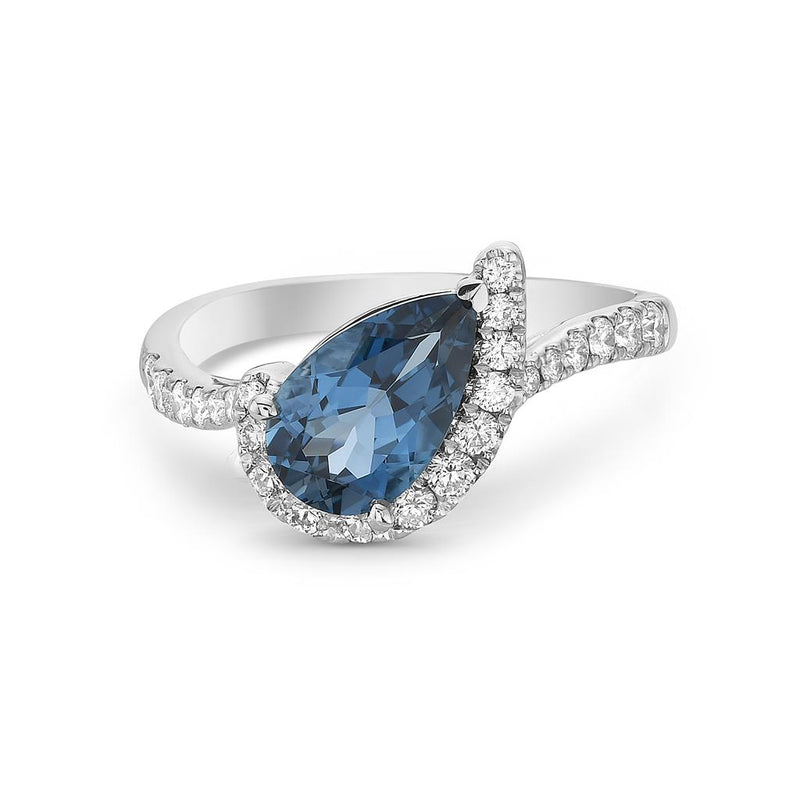 Charles Krypell 18k White Gold London Blue Topaz and Diamond Halo Ring