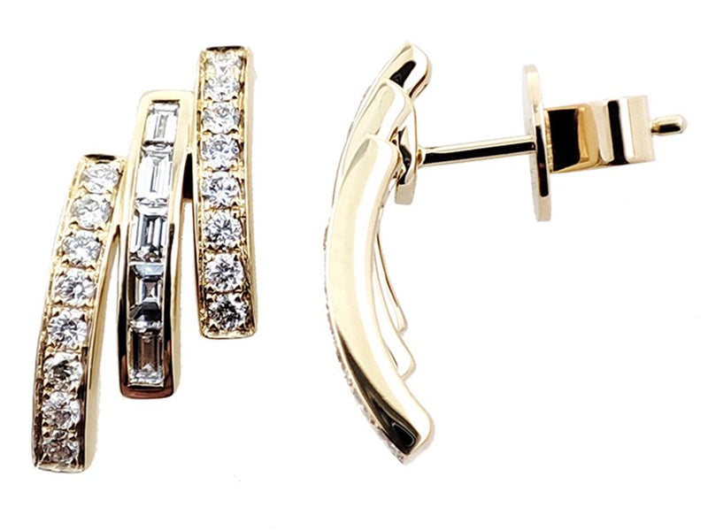 Davis Classics 14k Yellow Gold Triple Row Diamond Stud Earrings