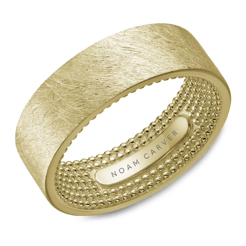 Noam Carver Men's 14k Yellow Gold Diamond-Brushed Comfort Fit Wedding Band