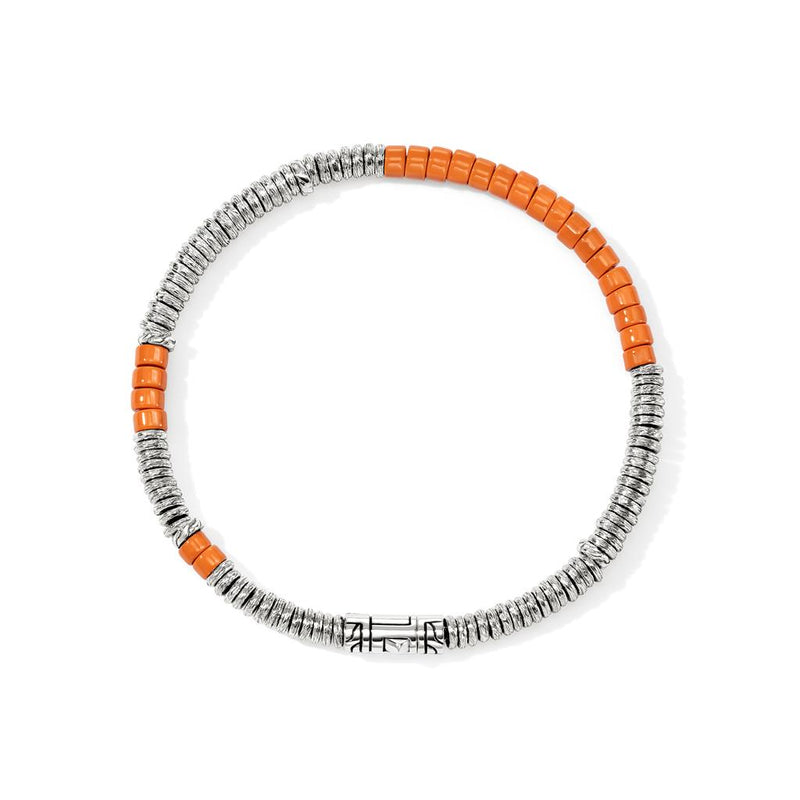 John Hardy Sterling Silver Heishi Orange Enamel Bead Bracelet
