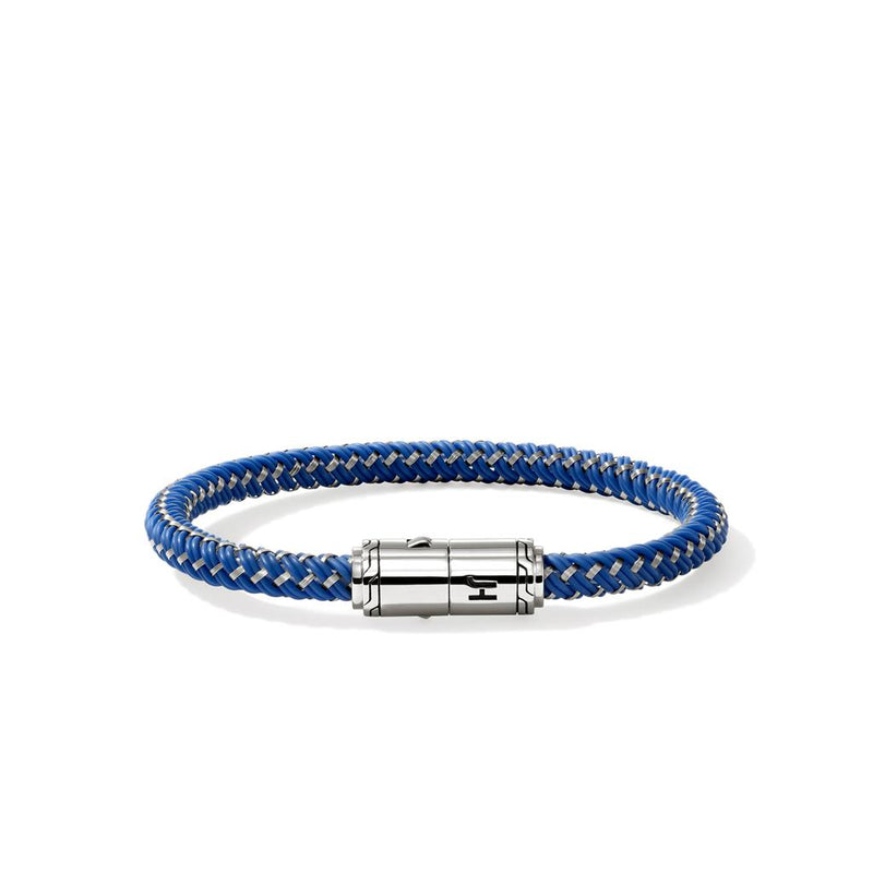John Hardy Sterling Silver and Stainless Steel Woven Blue Rubber Bracelet