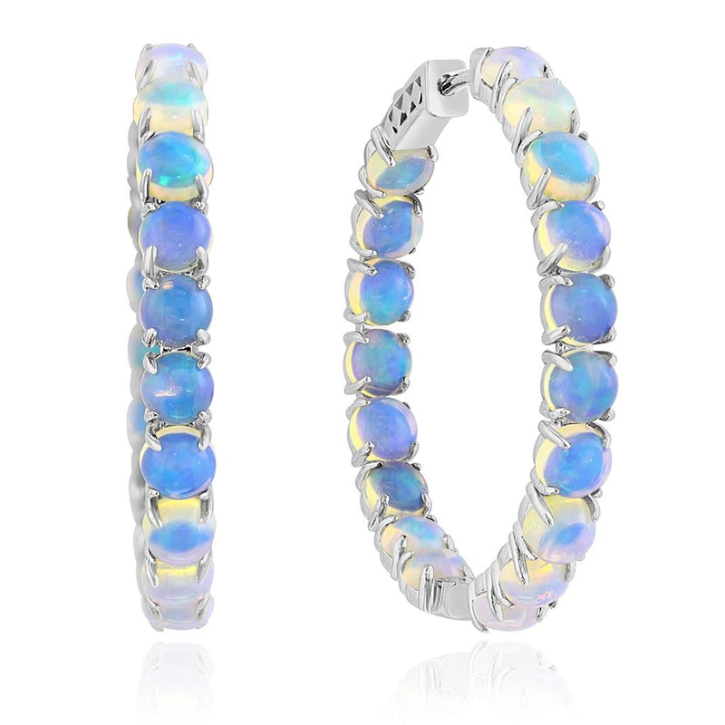 Davis Classics 14k White Gold Ethiopian Opal Hoop Earrings
