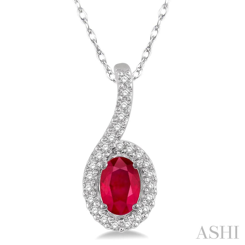 Davis Classics 10k White Gold Bypass Halo Ruby and Diamond Pendant Necklace