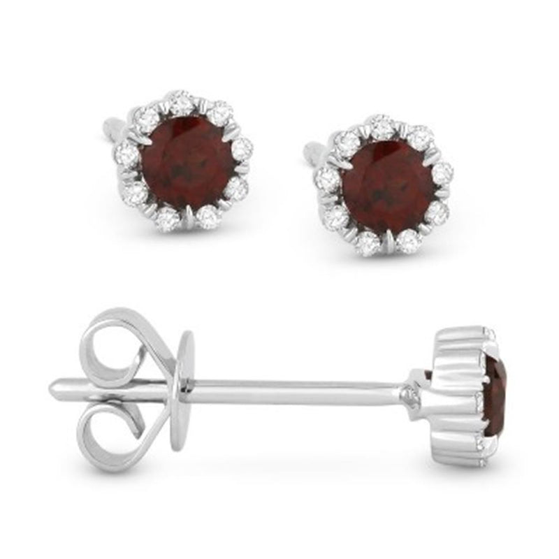 Madison L 14k White Gold Garnet Halo Stud Earrings